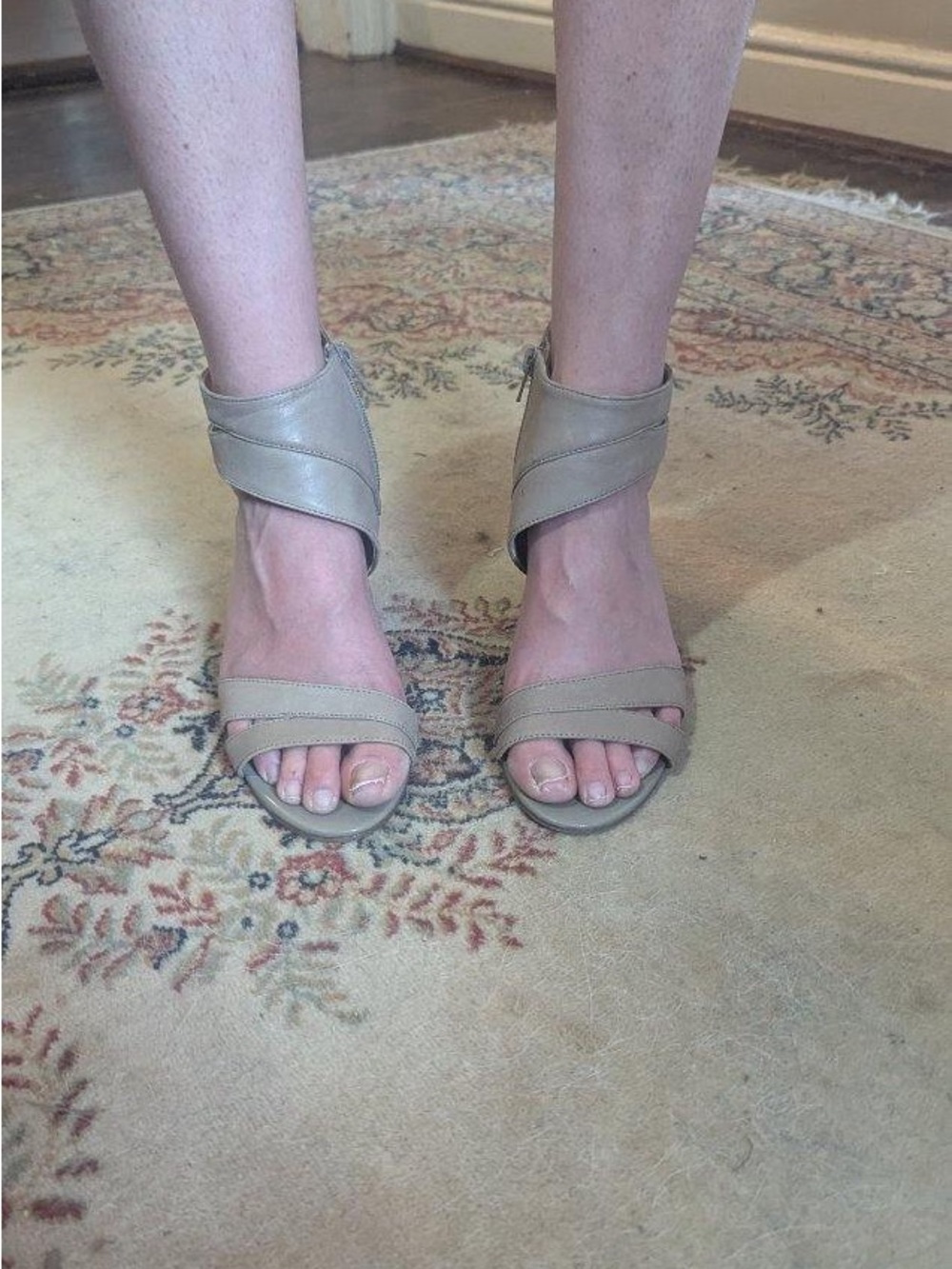 Nine West Taupe Wrap-Ankle Open-Toe Heels